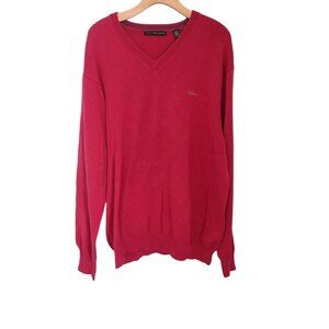 Greg Norman Sweater V-Neck 100% Cotton Red Golf Casual Mens Size XL EUC